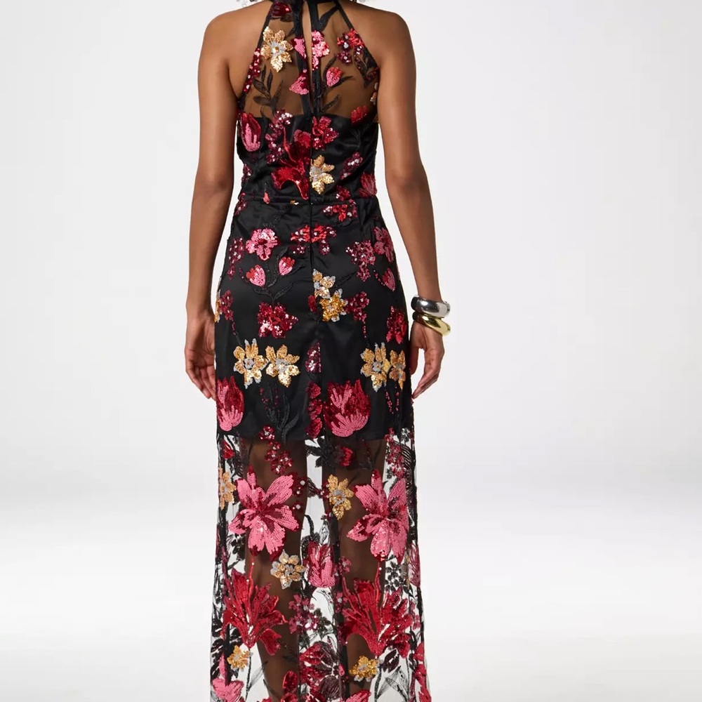 Boston Proper Size Small Sequin Mesh Slit Floral Gown - Picture 3 of 13